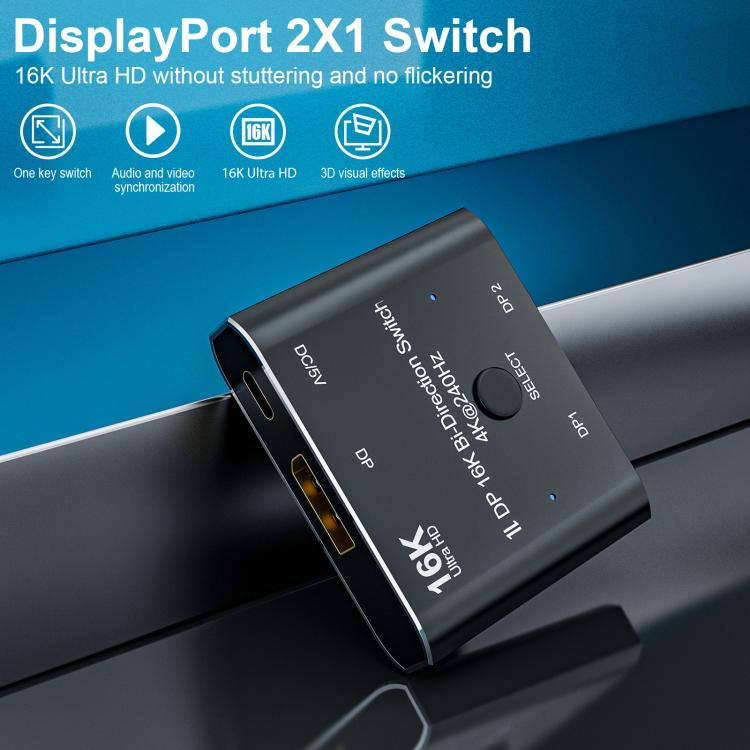 DisplayPorts-switch 16K / DisplayPort-switch 2 in 1 ut / DP-switch tvåvägs