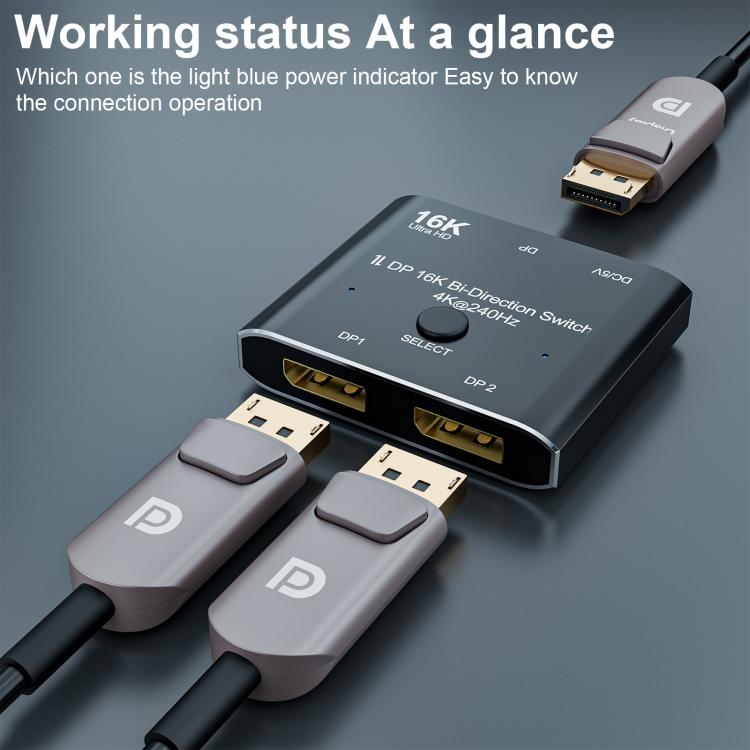 DisplayPorts-switch 16K / DisplayPort-switch 2 in 1 ut / DP-switch tvåvägs