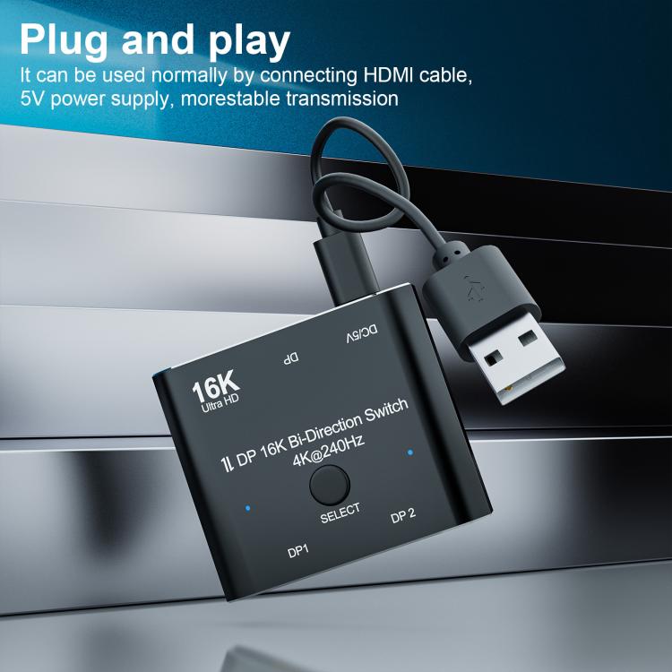 DisplayPorts-switch 16K / DisplayPort-switch 2 in 1 ut / DP-switch tvåvägs