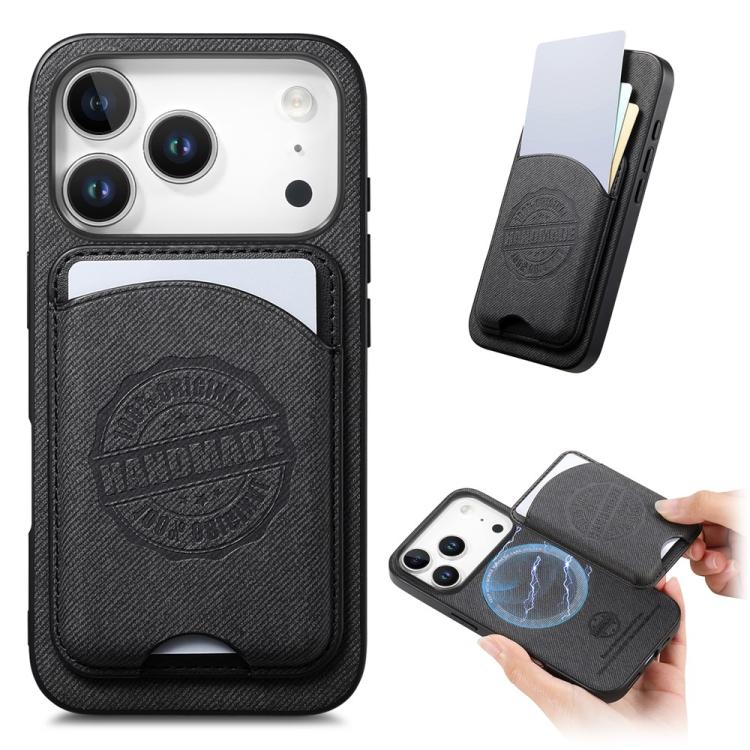 Magnetiskt mobilskal i konstläder med korthållare för iPhone 17 Pro - Svart