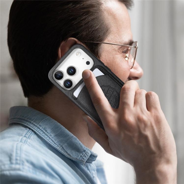 Magnetiskt mobilskal i konstläder med korthållare för iPhone 15 - Svart