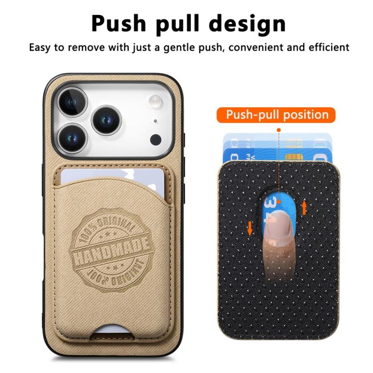 Magnetiskt mobilskal i konstläder med korthållare för iPhone 16e/17e - Khaki