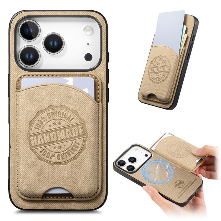 Magnetiskt mobilskal i konstläder med korthållare för iPhone 17 Pro Max - Khaki