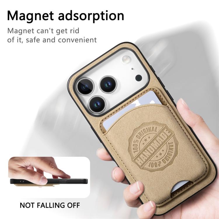Magnetiskt mobilskal i konstläder med korthållare för iPhone 16 - Khaki