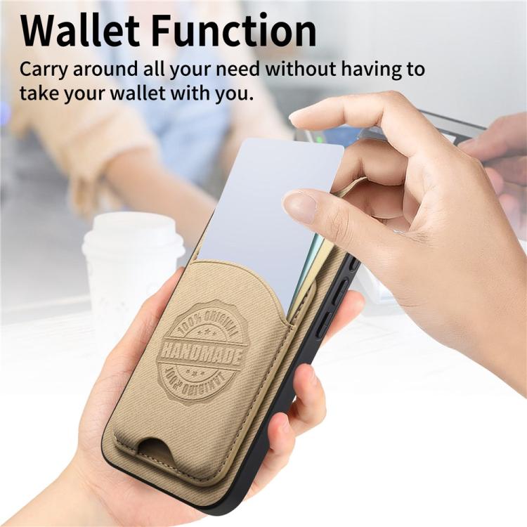 Magnetiskt mobilskal i konstläder med korthållare för iPhone 15 Pro - Khaki