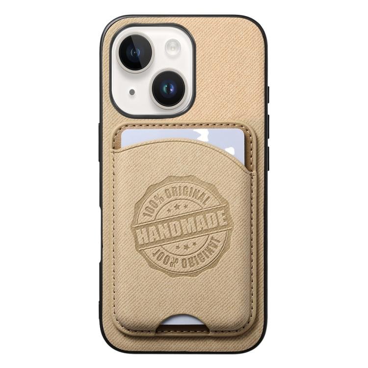 Magnetiskt mobilskal i konstläder med korthållare för iPhone 15 Plus - Khaki