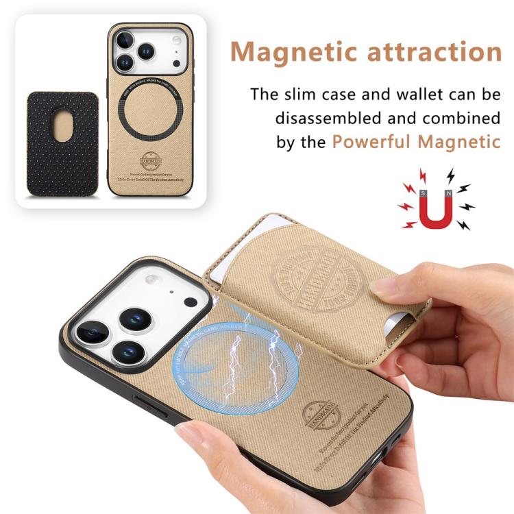 Magnetiskt mobilskal i konstläder med korthållare för iPhone 14 Plus - Khaki