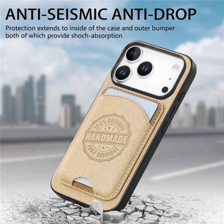 Magnetiskt mobilskal i konstläder med korthållare för iPhone 13 Pro Max - Khaki