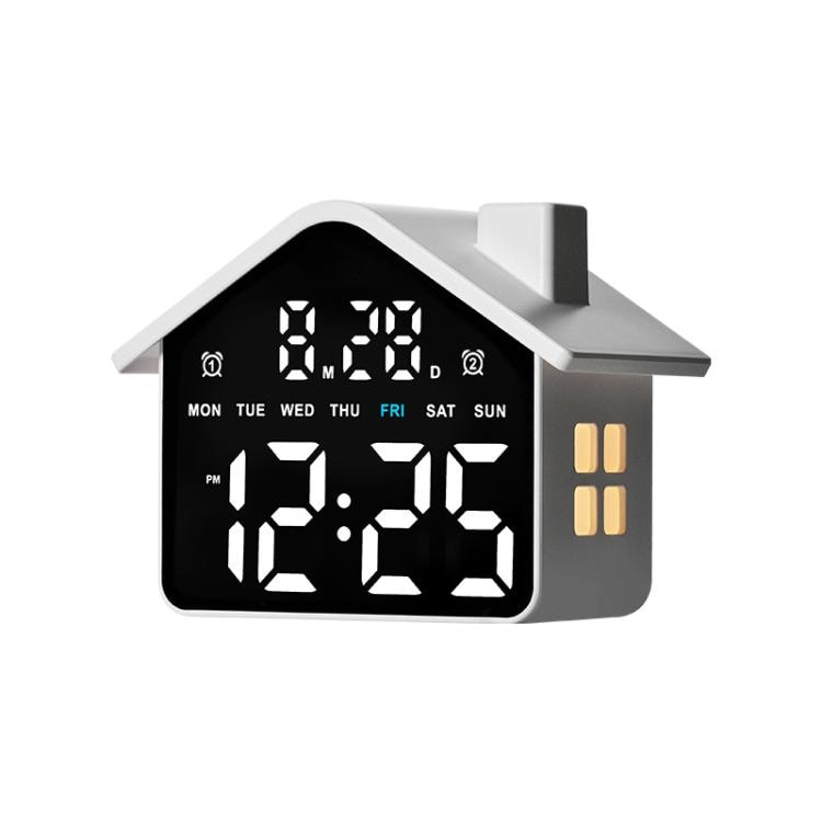 Husformad digital väckarklocka med vitt ljus - Vit / LED-väckarklocka med nattlampa