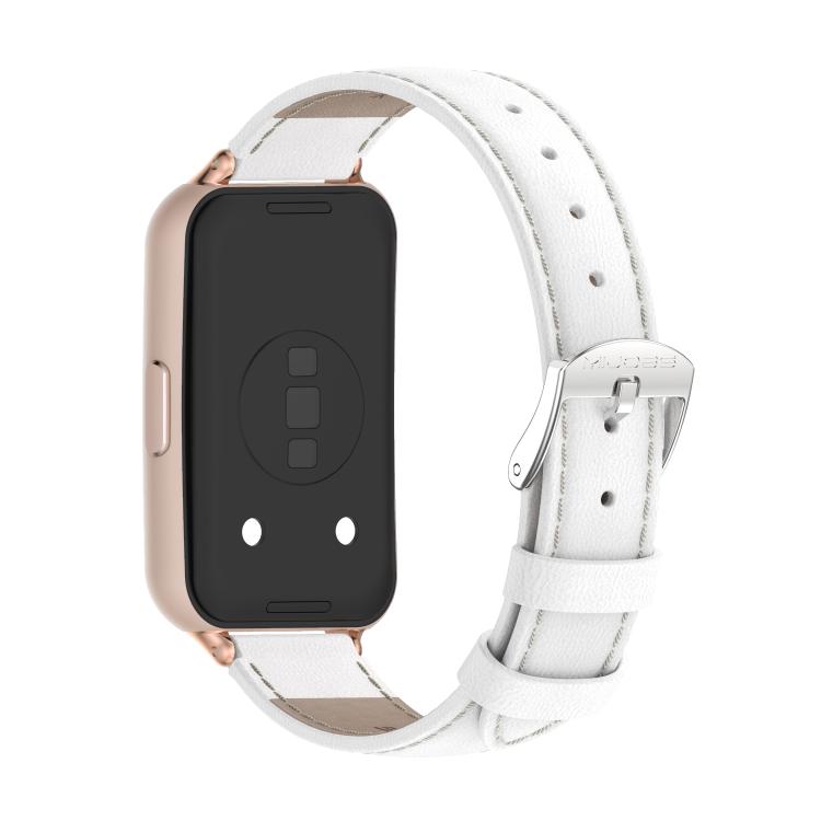 Lærarmbånd til Huawei Band 11/11 Pro – Hvit/rosagull / lærrem til aktivitetsarmbånd