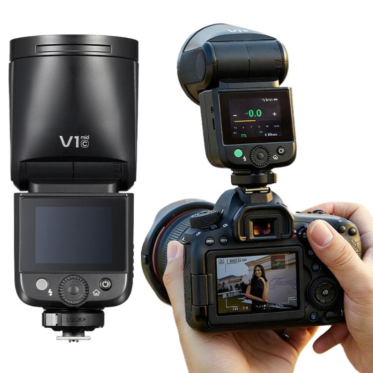 Godox TTL-blixt V1 för Canon / rund kamerablixt för Canon / Li-ion-blixt med runt blixthuv