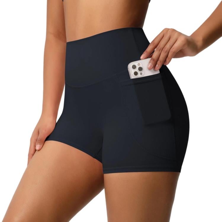 Yogashorts med hög midja och fickor Strl L - Svart / trekvartslånga yogashorts