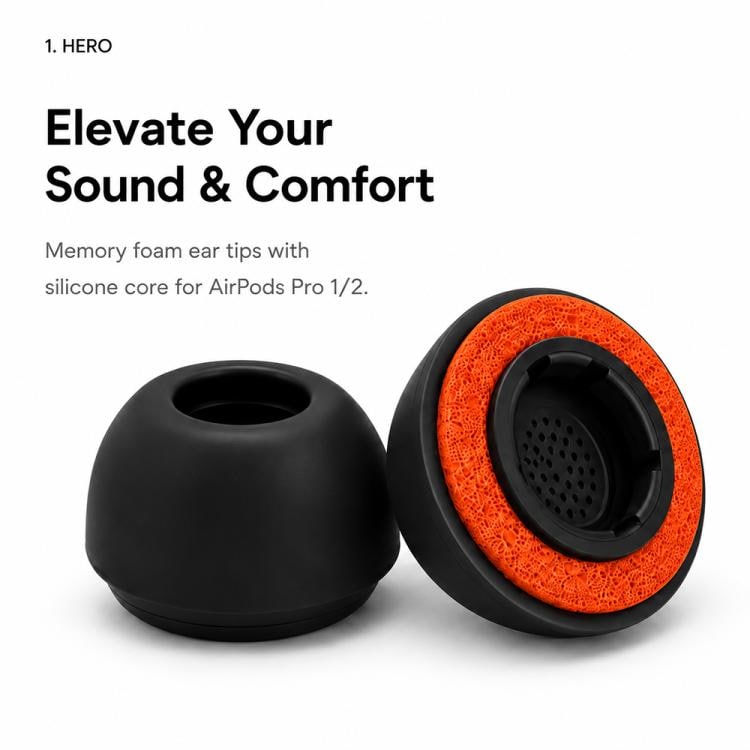 Öronproppar i skum för AirPods Pro 1/2 4 par L/M/S/XS - Svart/orange / ersättningsproppar