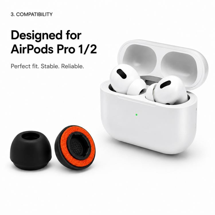 Öronproppar i skum för AirPods Pro 1/2 4 par L/M/S/XS - Svart/orange / ersättningsproppar