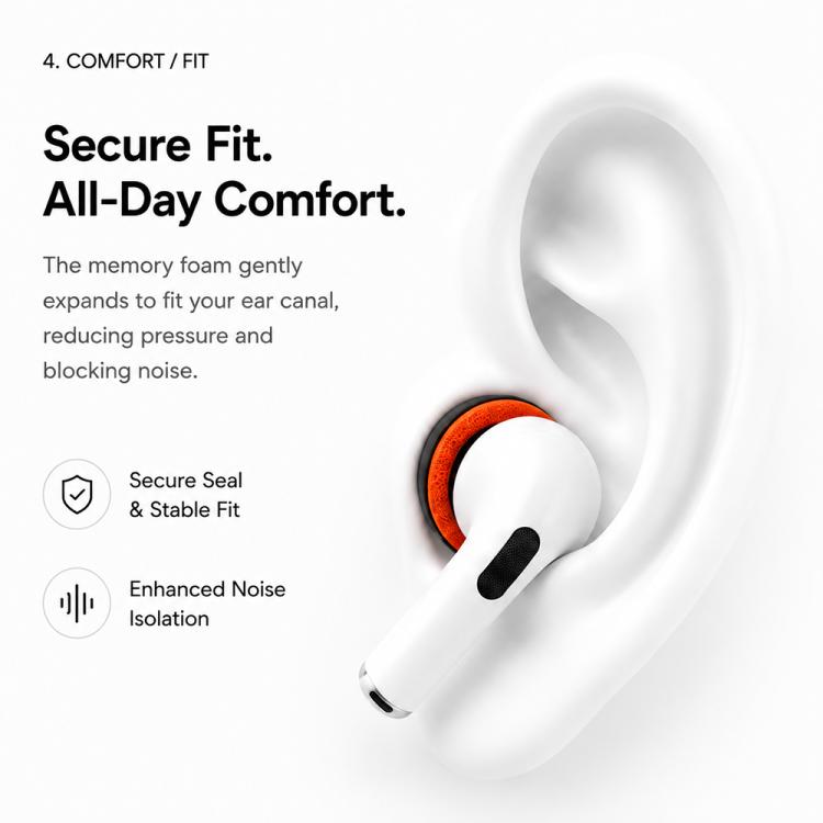 Öronproppar i skum för AirPods Pro 1/2 4 par L/M/S/XS - Svart/orange / ersättningsproppar