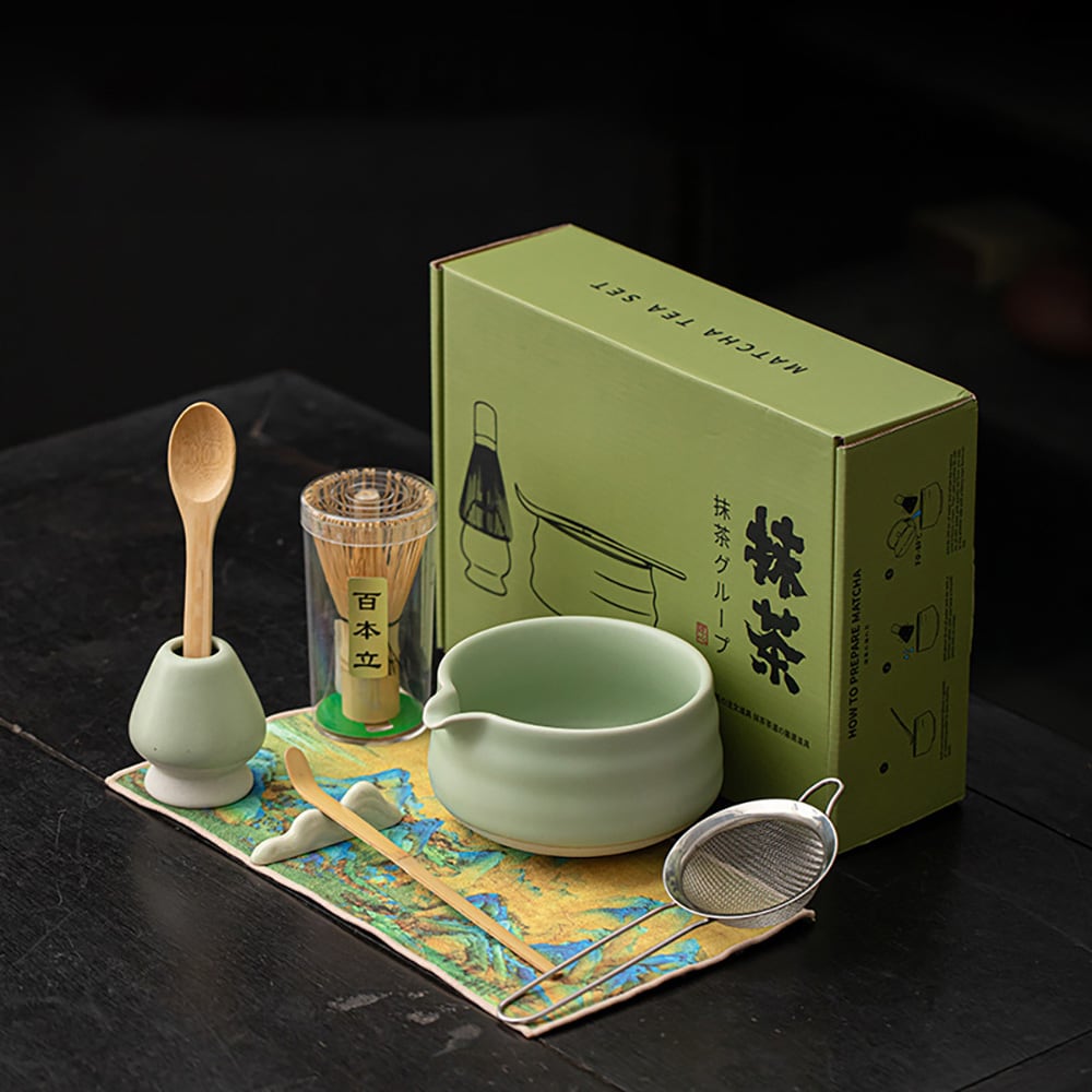 Matcha Tea Set / Unpatterned Ru Yao matchaset med 8 delar / matcha-set med Ru Yao-skål utan mönster
