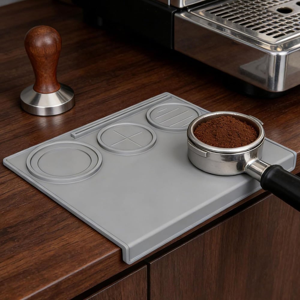 Tampermatta i silikon 25x20cm - Grå / Kaffetampermatta / Espressomatta för tampning