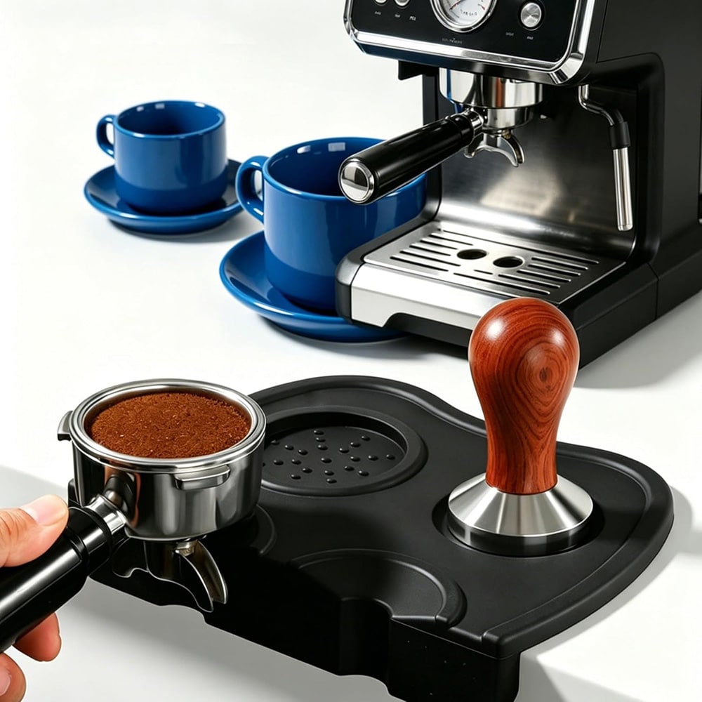 Tampermatta i silikon - Svart / Kaffetampermatta / Espressomatta för tampning