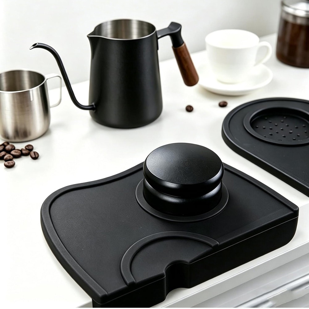 Tampermatta i silikon - Svart / Kaffetampermatta / Espressomatta för tampning