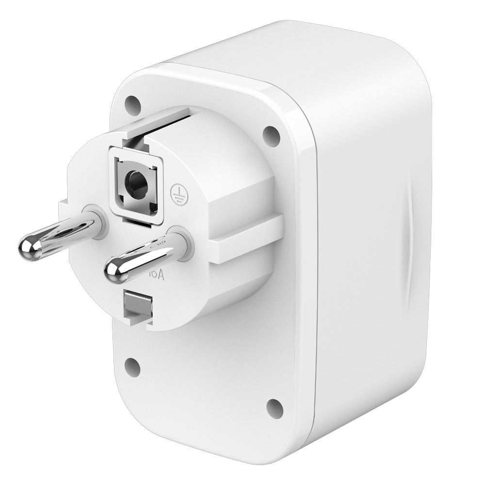 USB-laddare 20 W med genomgående eluttag / USB-C PD och USB-A QC 3.0 / vit väggladdare / snabbladdare