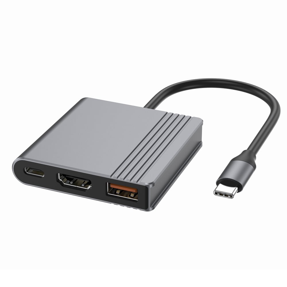 USB-C-hubb 3-i-1 / HDMI 4K 60Hz, USB-A och USB-C / rymdgrå hubb med 90 W PD