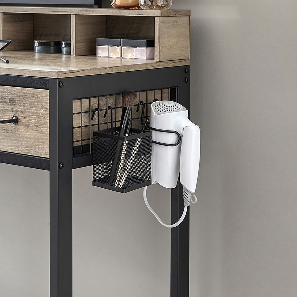 Sminkbord med spegel och pall / toalettbord med 3 lådor / industriell stil – gråbeige och svart