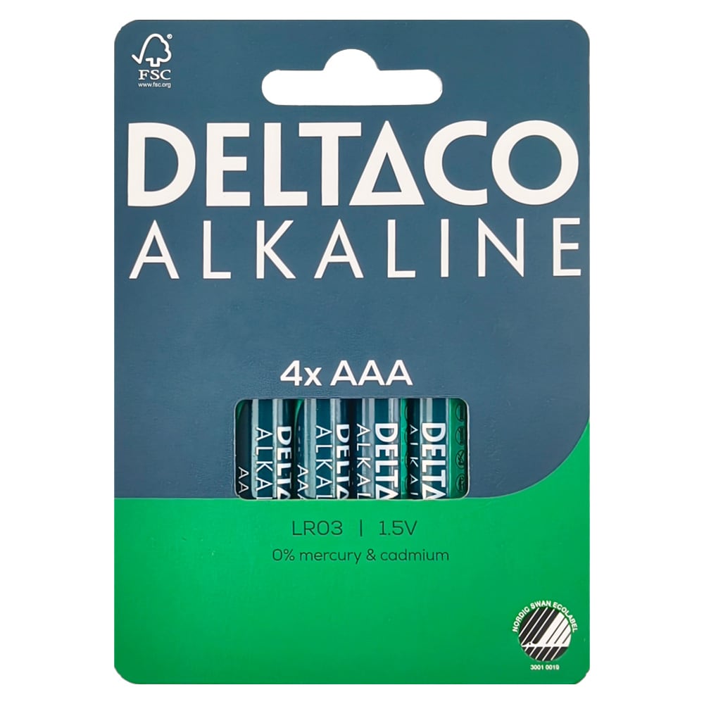 Deltaco Alkaline AAA-batteri 4-pack / AAA-batterier LR03 / Alkaliska AAA-batterier