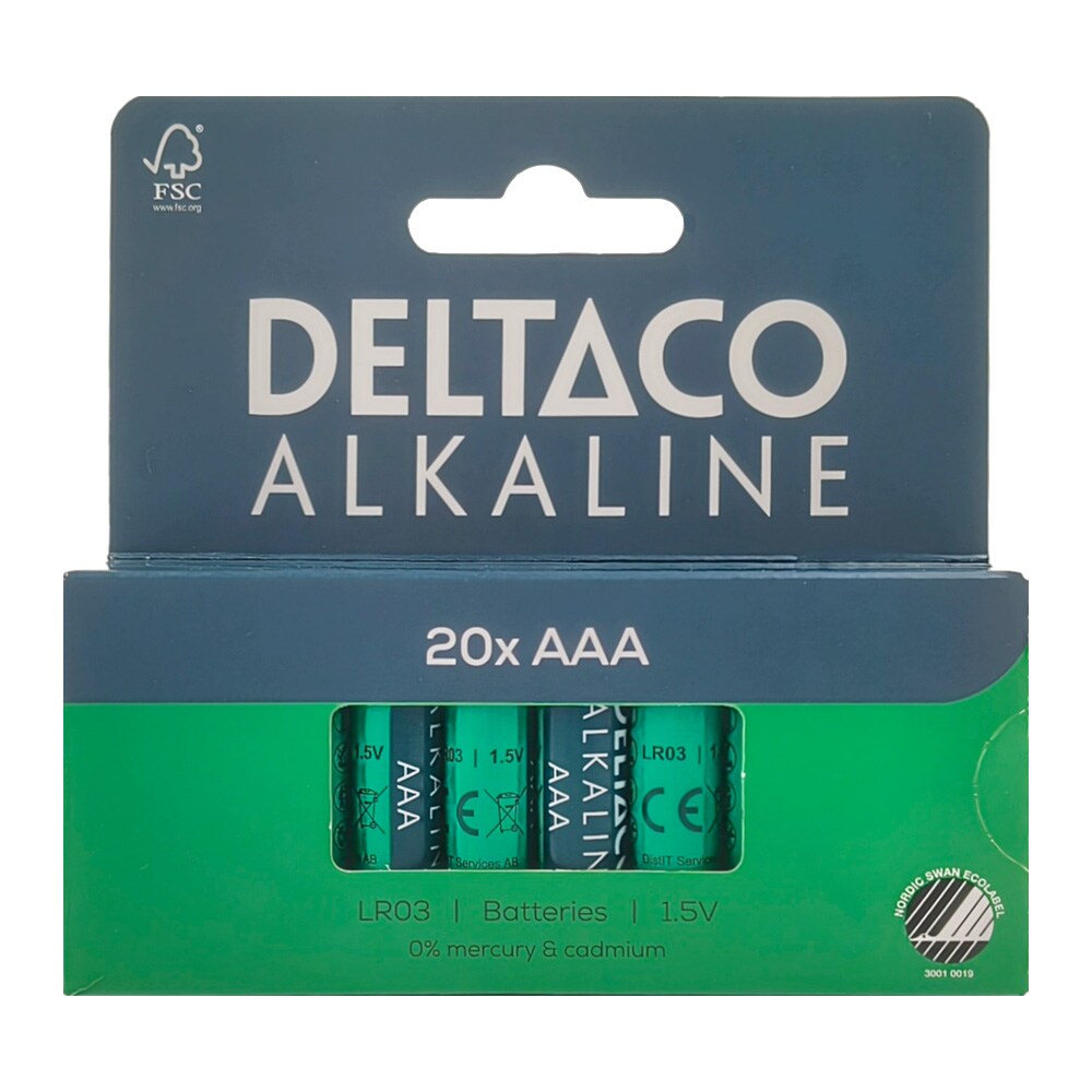 Deltaco Alkaline AAA-batterier 20-pack / AAA-batterier LR03 / Alkaliska AAA-batterier