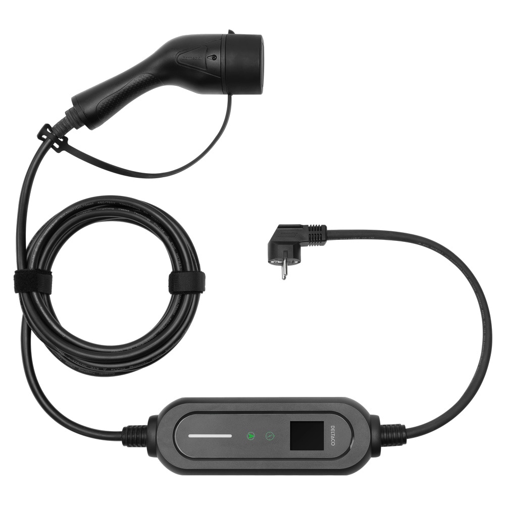 Deltaco E-laddningskabel Schuko till Typ 2 6–16 A/3,5 kW 5,5 m / Mode 2-laddkabel för elbil