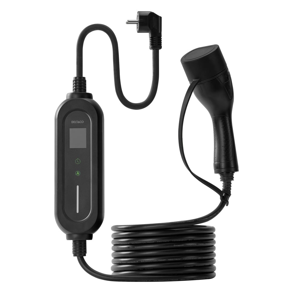 Schuko–Type 2 -latauskaapeli sähköautoon / Mode 2 EV-kaapeli 6–16 A 3,5 kW / 5,5 m latauskaapeli
