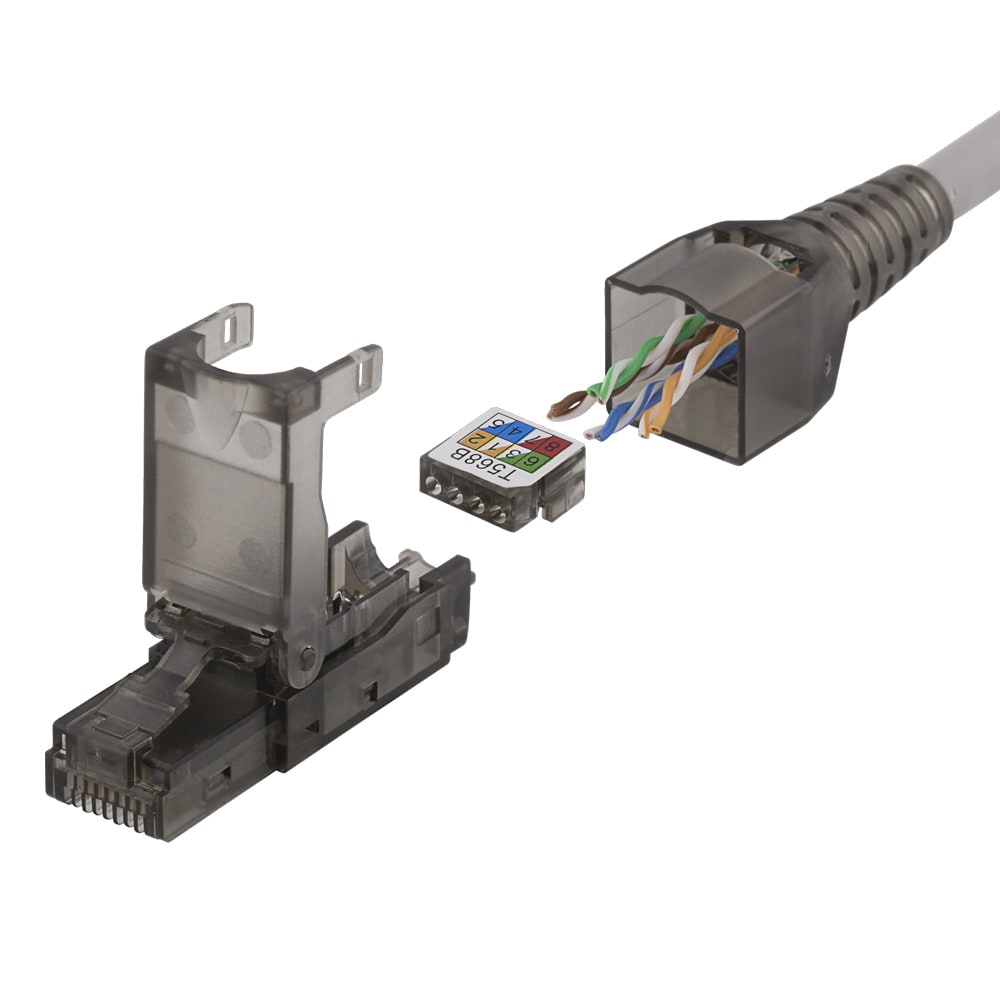 Deltaco RJ45 kontaktdon Cat6A / Verktygsfri RJ45-plugg Cat6A / RJ45-hankontakt för 10 Gbps