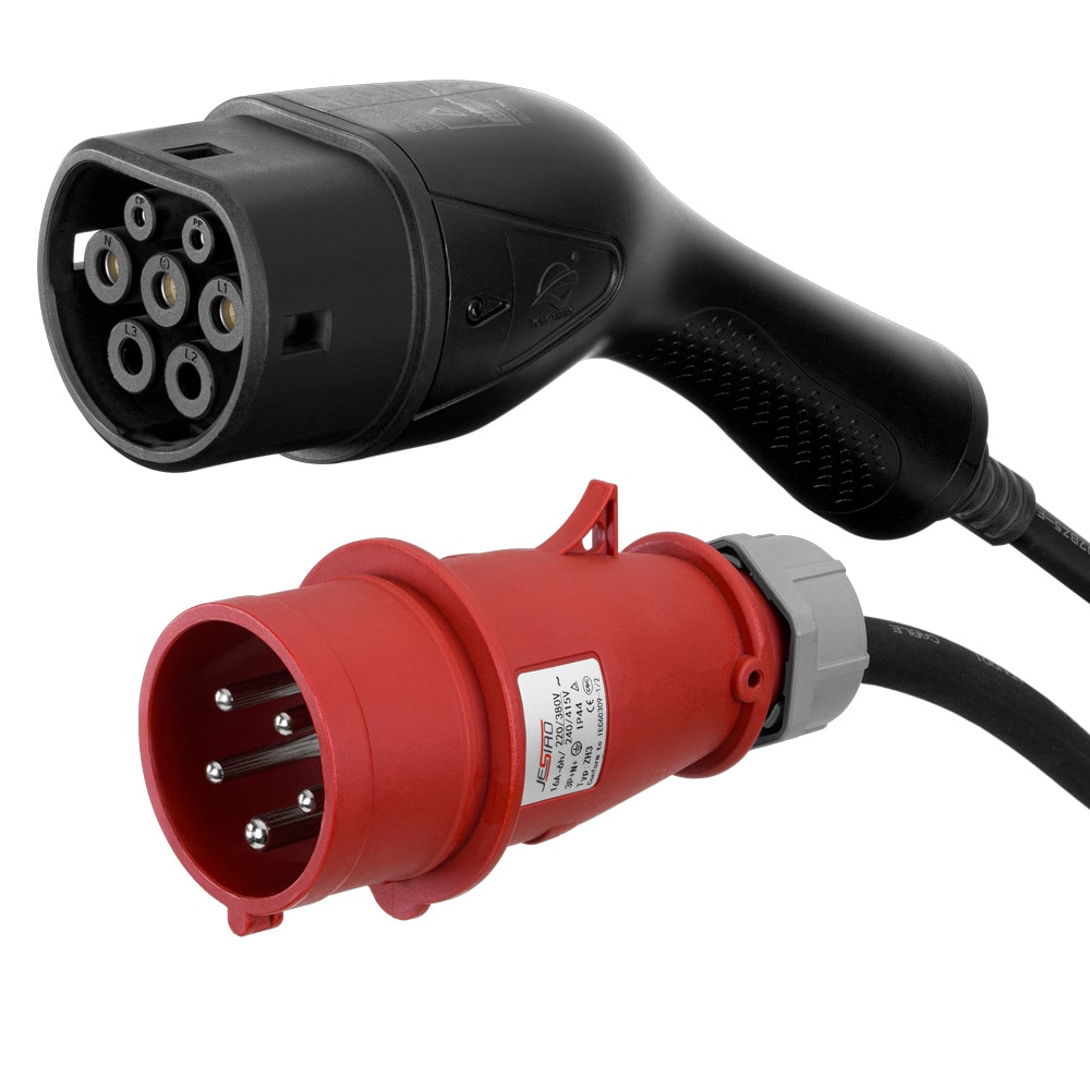 Deltaco E-Charge laddningskabel med LED-display 3-fas Mode-2 6–16 A 6 m / Mode 2-laddkabel för elbil