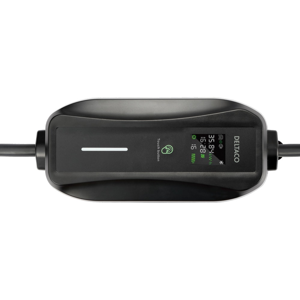 Deltaco E-Charge laddningskabel med LED-display 3-fas Mode-2 6–16 A 6 m / Mode 2-laddkabel för elbil