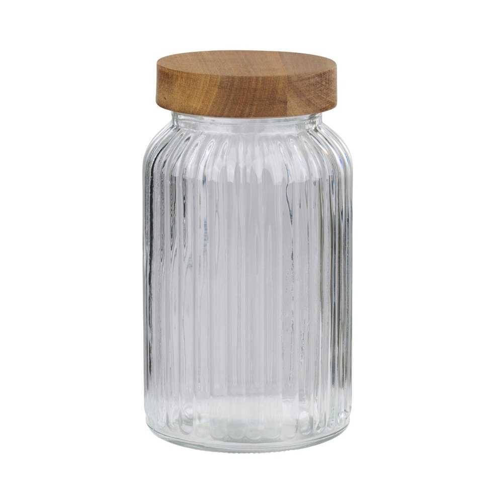 Glasburk med trälock 1300 ml / förvaringsburk i glas med lock / köksburk
