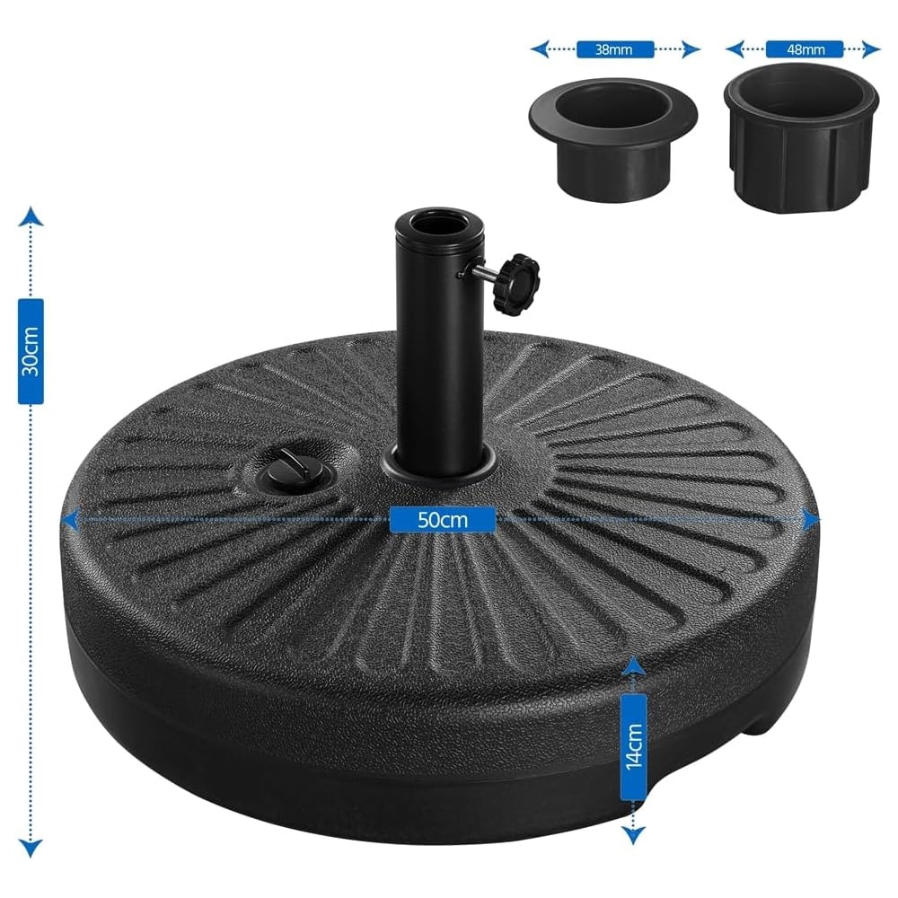 Parasolfod til Ø 38 og Ø 48 mm stang / vandfyldbar parasolbase 22 L / sort parasolstativ Ø 50 cm