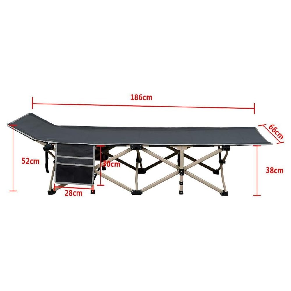 Campingsäng 186 x 66 x 52 cm / hopfällbar gästsäng med transportväska / grå resesäng 150 kg