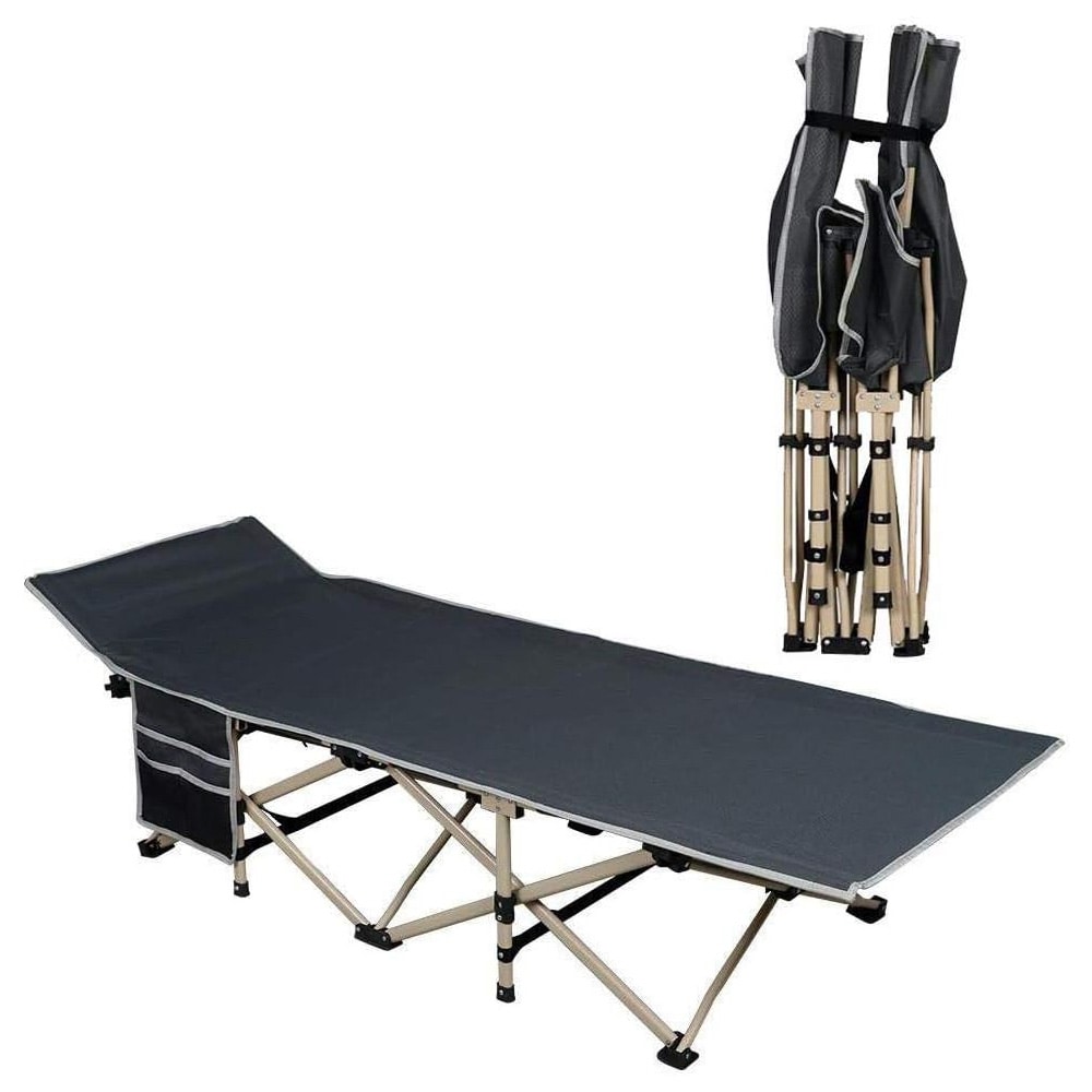 Campingsäng 186 x 66 x 52 cm / hopfällbar gästsäng med transportväska / grå resesäng 150 kg