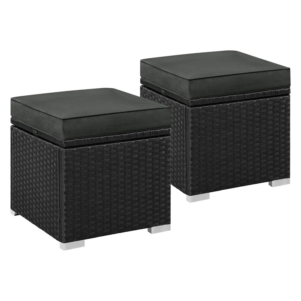 Pallar i konstrotting 2-pack 39 x 39 x 34 cm / svarta fotpallar med grå dynor och förvaring / sittpallar