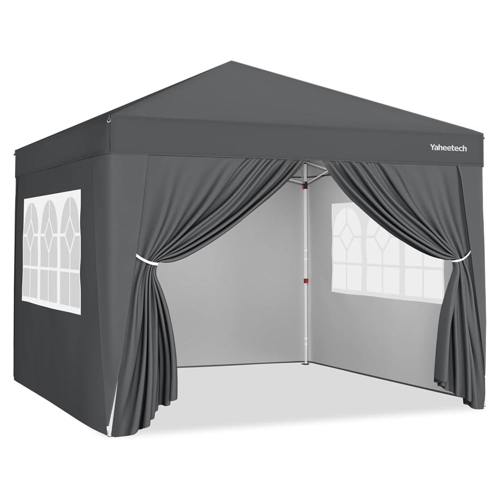 Pop up-paviljong 3 x 3 m / hopfällbart partytält med sidoväggar / mörkgrå paviljong med hjulväska