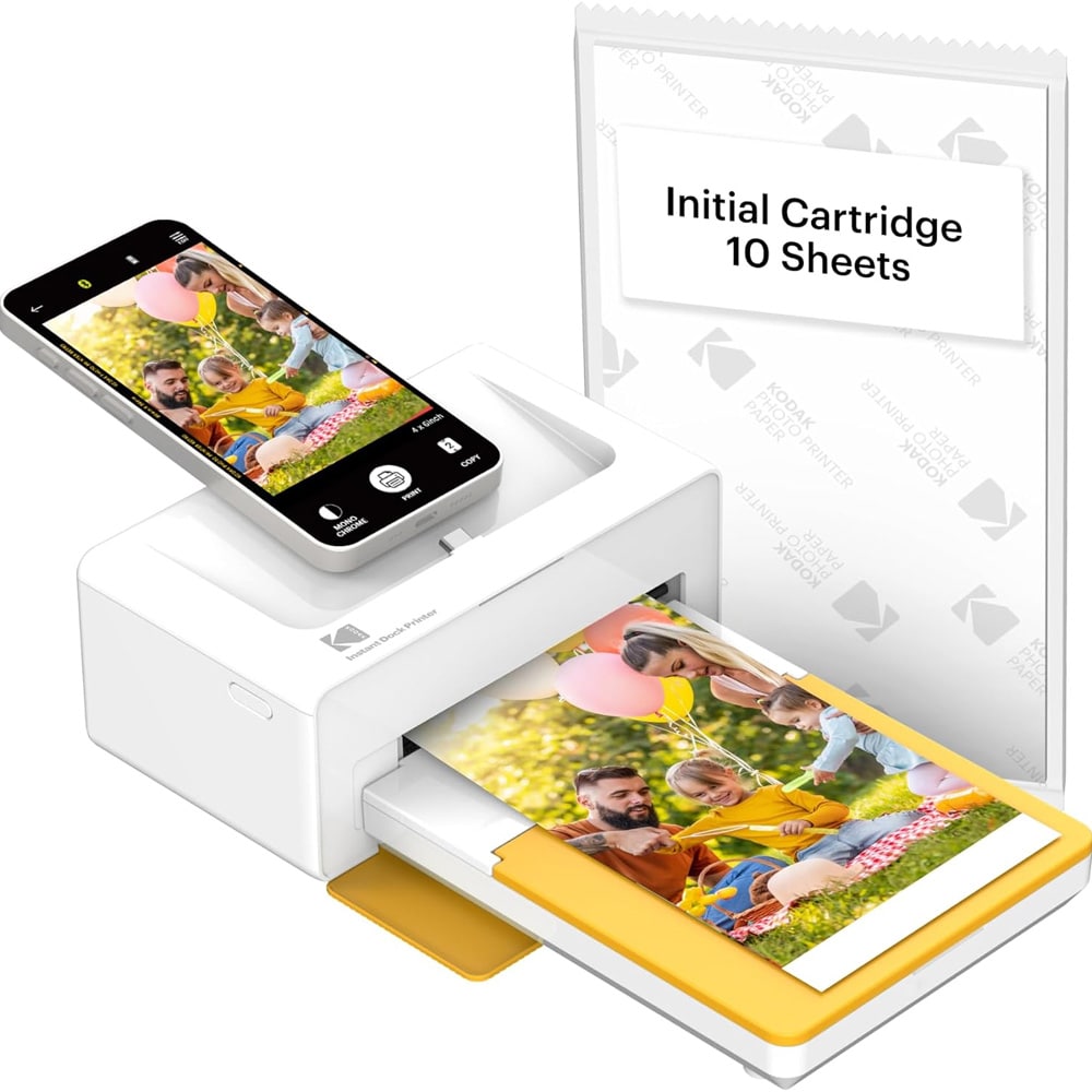 Kodak fotoprinter 10 x 15 cm gul / mobil fotoskrivare med Bluetooth / 4PASS skrivare för iOS och Android