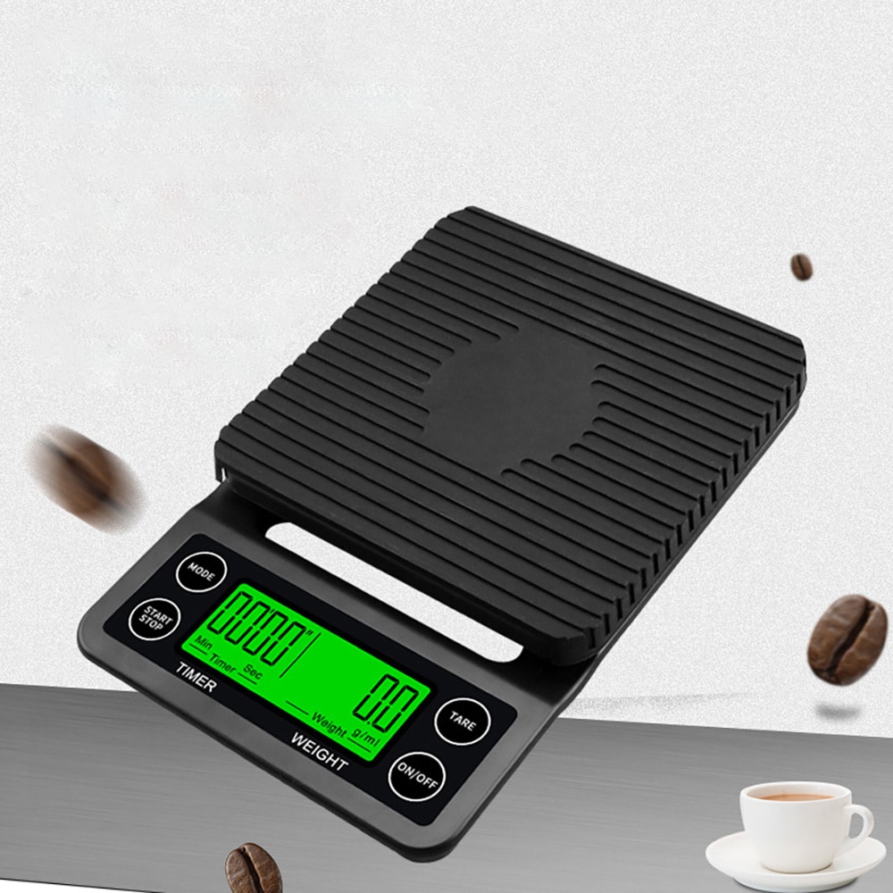 Kaffevægt med timer 5 kg / digital vægt med 0,1 g præcision / espressovægt med silikonemåtte