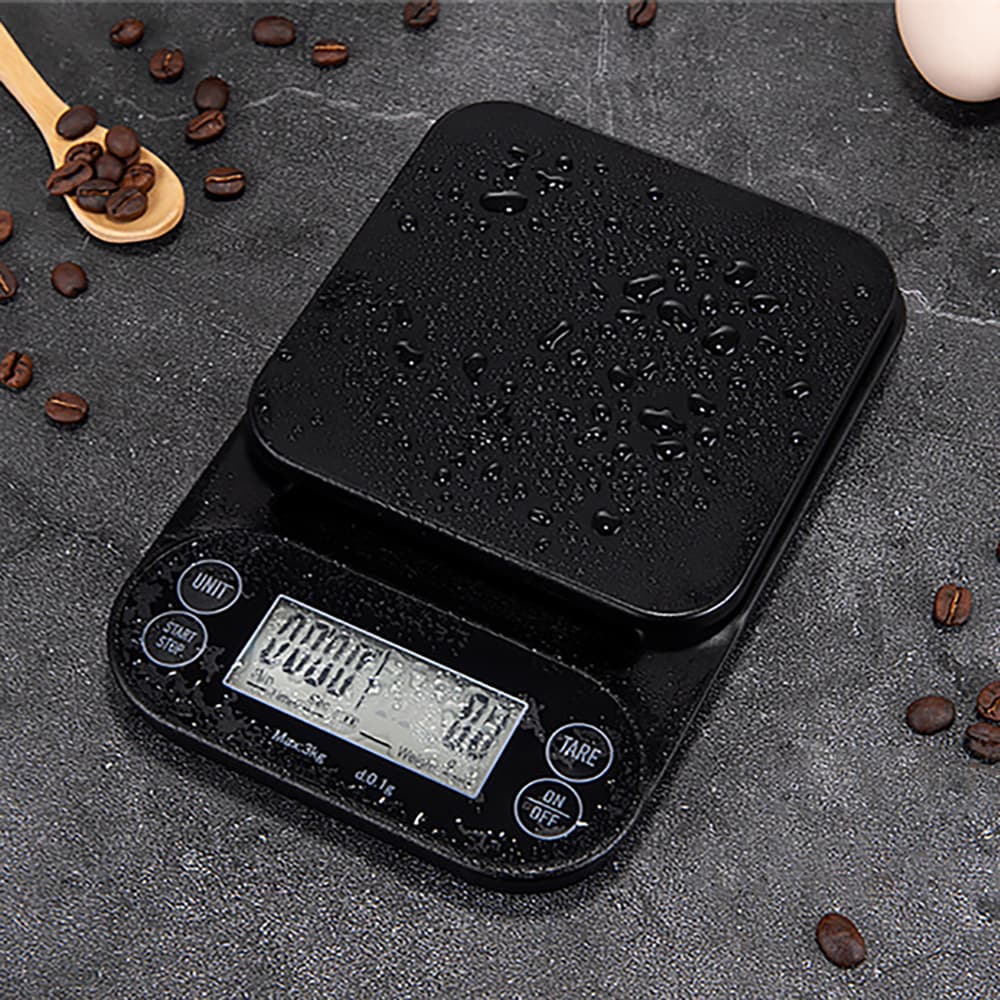 Kaffevægt med timer 3 kg / digital espressovægt med 0,1 g præcision / vægt med silikonemåtte
