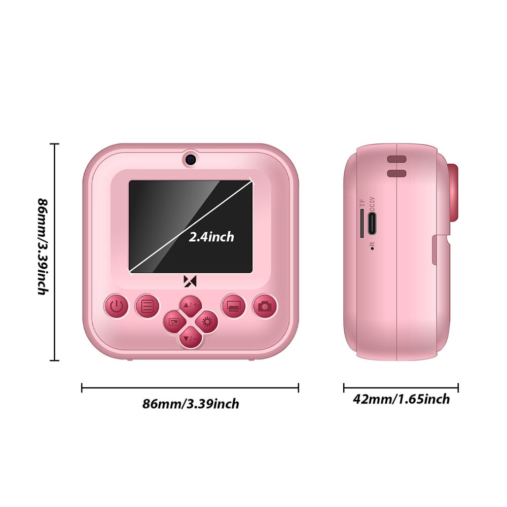 Wozinsky barnkamera med skrivare / instantkamera för barn / termisk kamera rosa