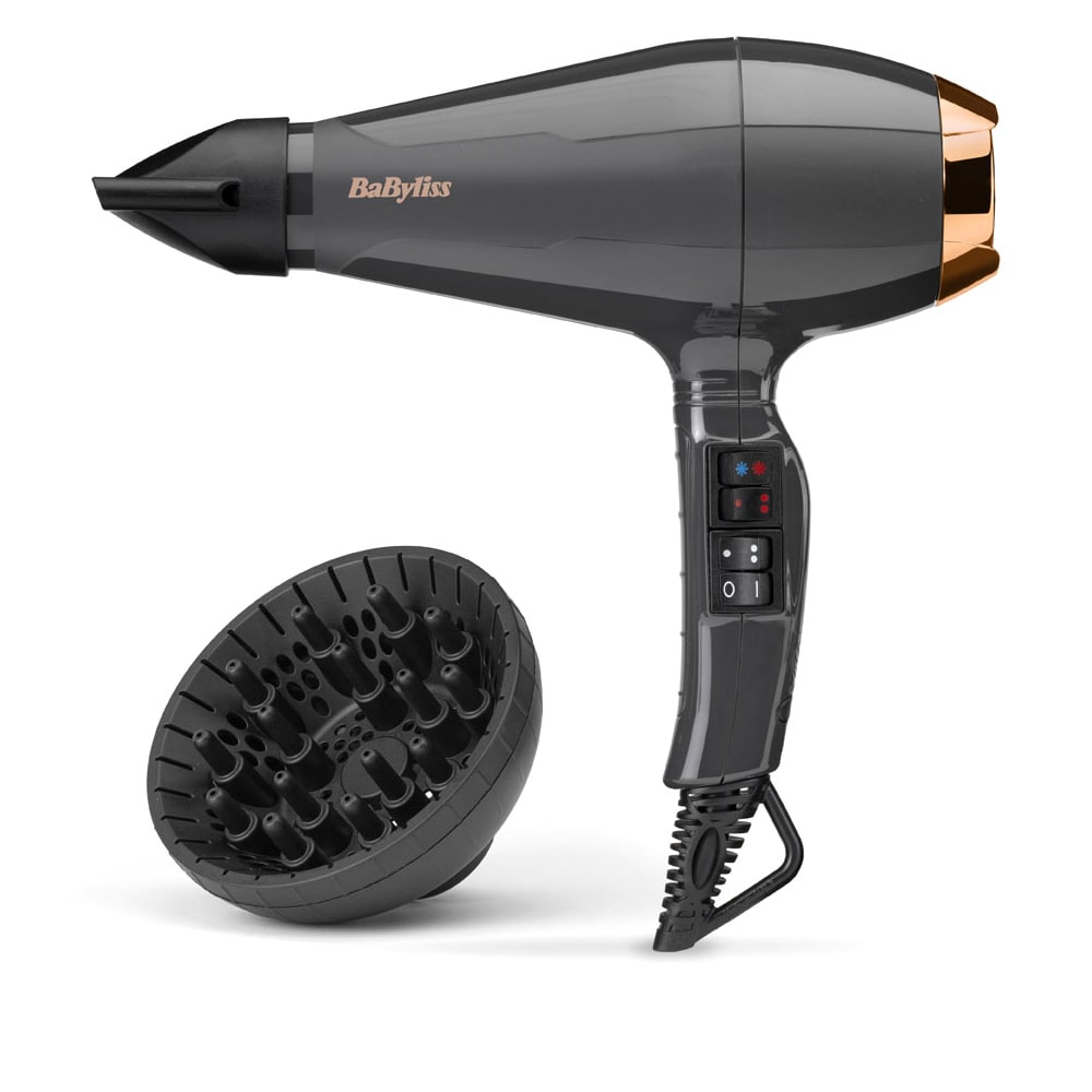 BaByliss Air Pro 2200 hårfön svart / 2200 W hårtork med AC-motor / jonisk med diffusor och 3 munstycken