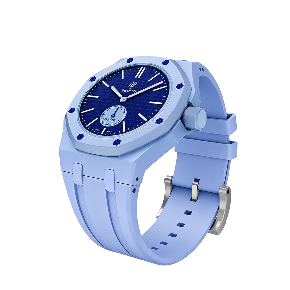 Silikonarmband och skyddskal till AP x Swatch Royal Pop 3 O'clock - Ljusblå