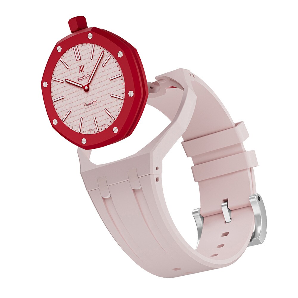 Silikonarmband och skyddskal till AP x Swatch Royal Pop 12 O'clock - RosaBeige