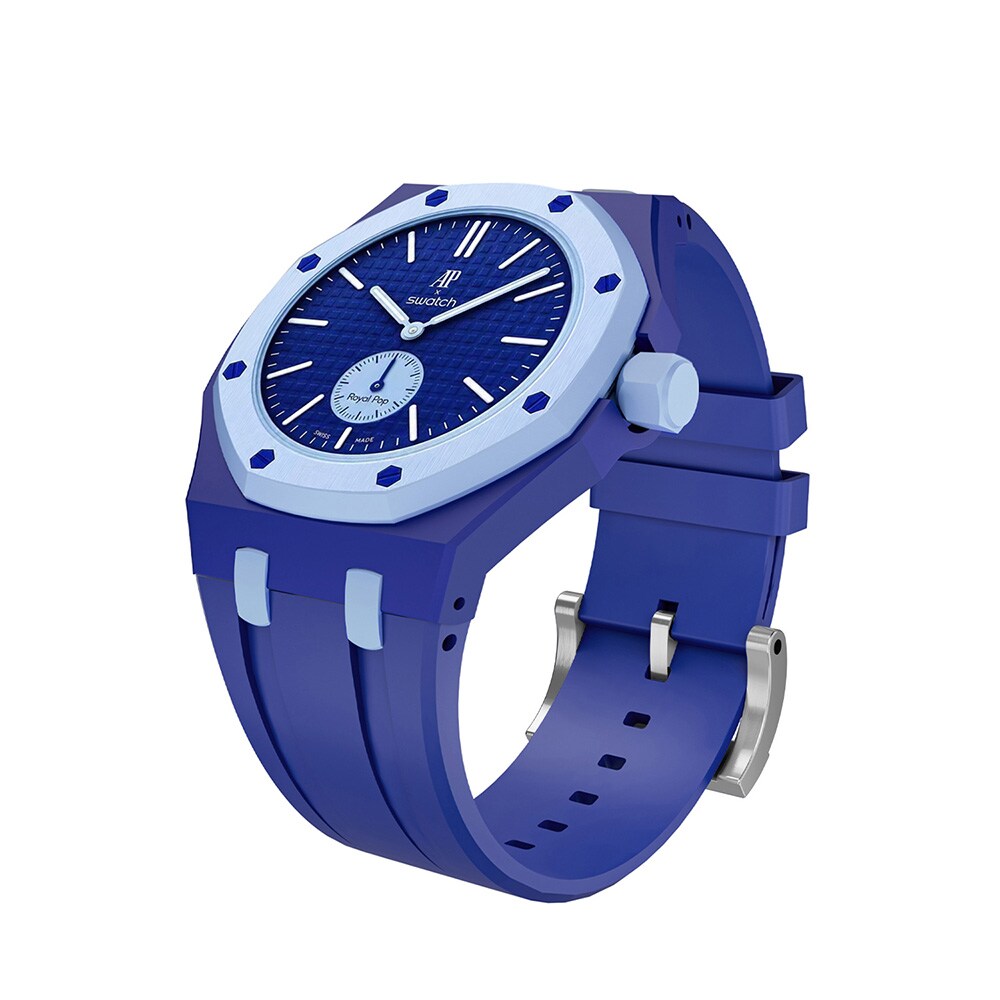 Silikonarmband och skyddskal till AP x Swatch Royal Pop 3 O'clock - Blå/Blå