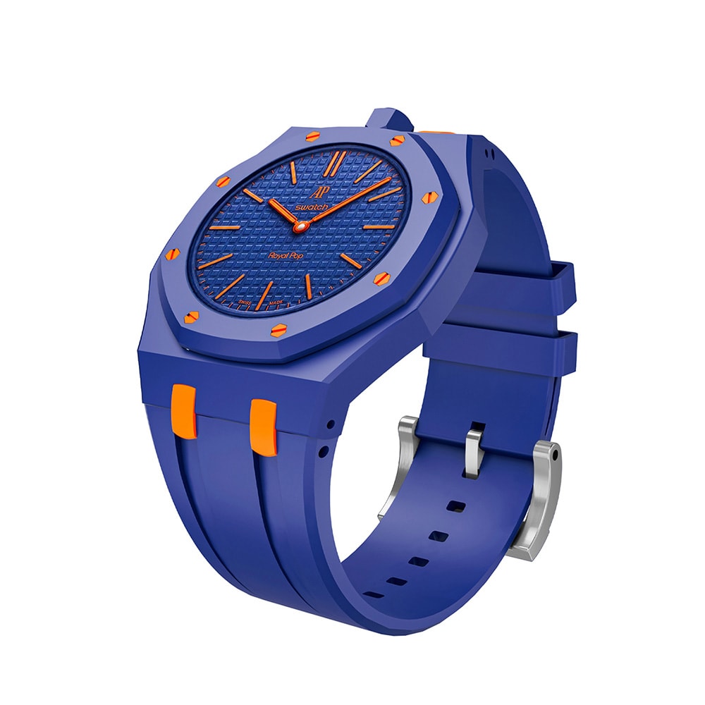 Silikonarmband och skyddskal till AP x Swatch Royal Pop 12 O'clock - Blå/orange