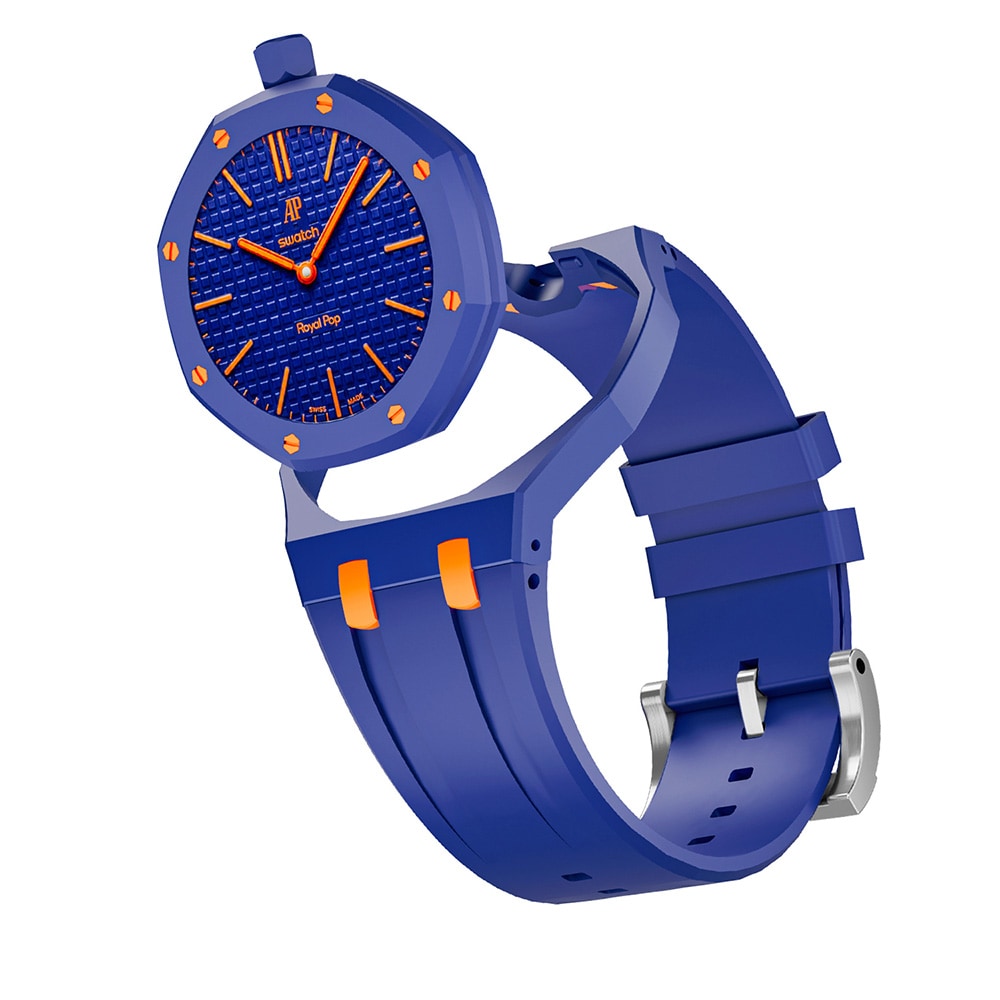 Silikonarmband och skyddskal till AP x Swatch Royal Pop 12 O'clock - Blå/orange