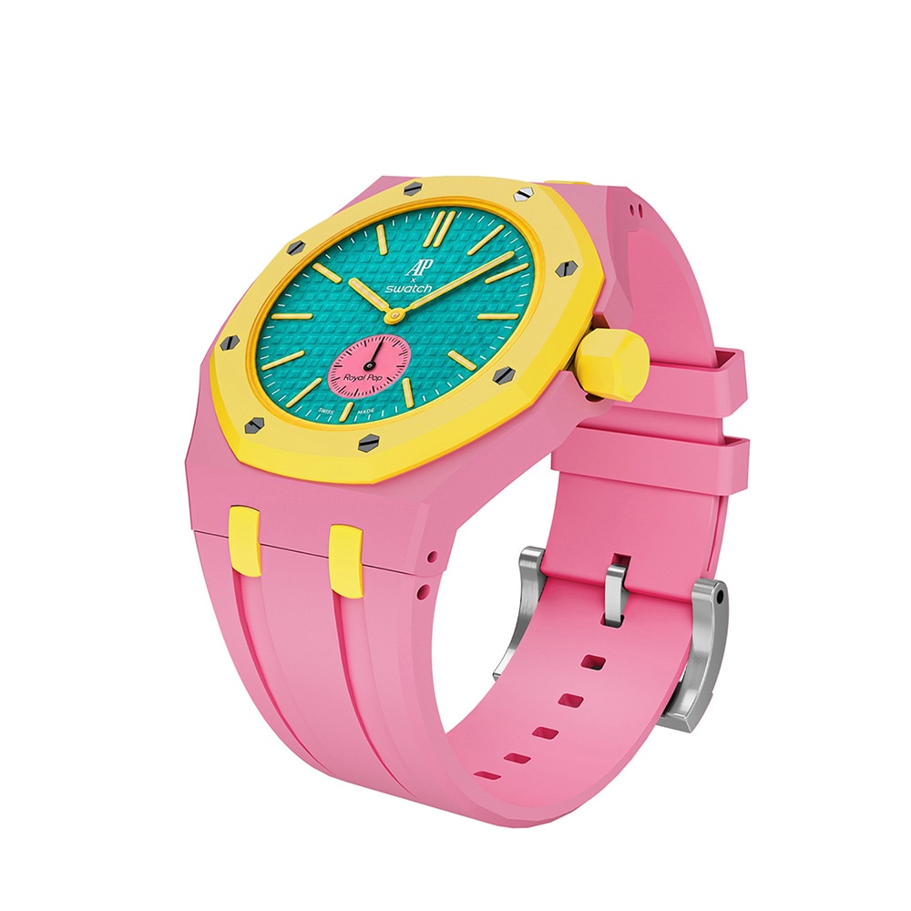 Silikonarmband och skyddskal till AP x Swatch Royal Pop 3 O'clock - Rosa/Gul